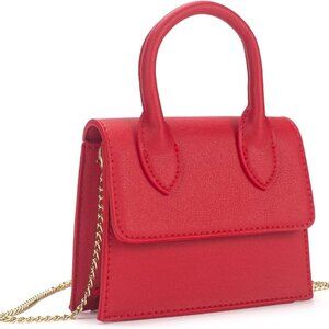 Red mini crossbody purse for girls with magnetic flip cover and leather handle